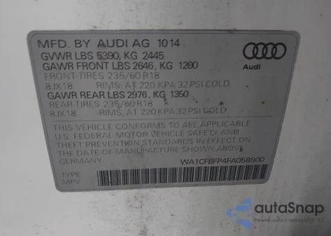 2015 Audi Q5 2.0T Premium из США, поврежденный, VIN WA1CFBFP4FA058900